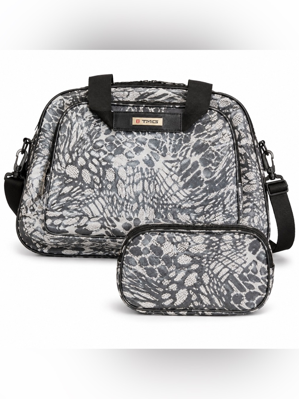 TAG Black White Animal Print Travel Tote & Cosmetic Bag Set